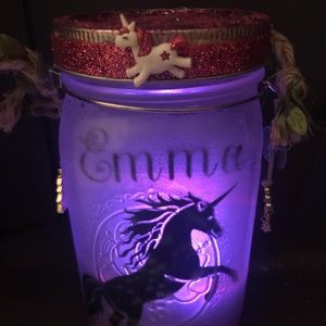Unicorn color changing frosted mason jar tea light with rope vine handle
